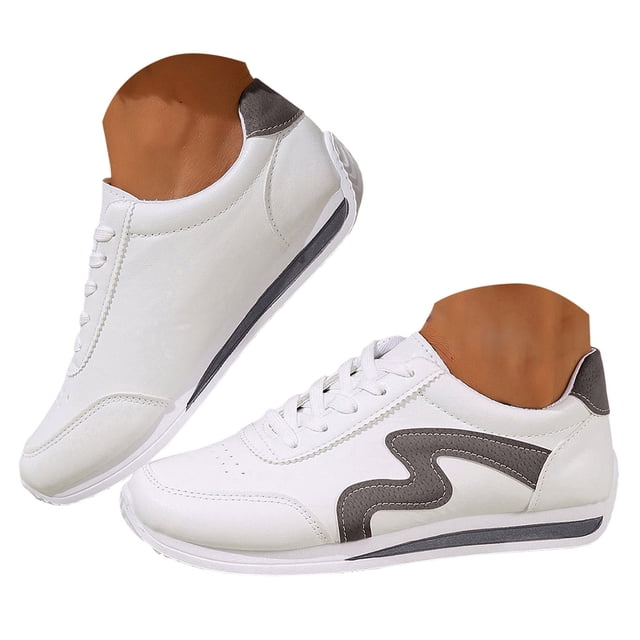 DXOUPM Chaussures de Course pour Femmes à Blocs de Couleur à Lacets Chaussures de Marche Espadrilles Mode pour Dames