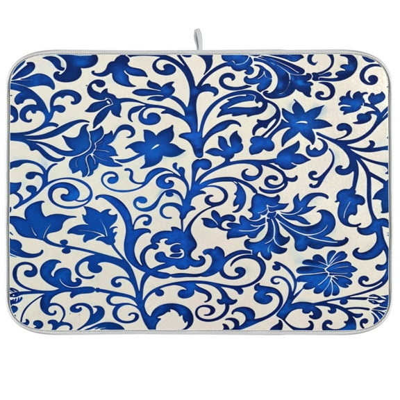 Kitchen Drying Mat 16x18In Drying Dish Mat Dish Drying Mats Kitchen Countertop Multi-Function Drain Drying Mat Kitchen Table Blue Flower