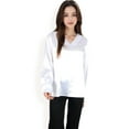 thumbnail image 7 of Women's Satin Long Sleeve V-Neck Blouse with Cuffed Sleeves - X Large, White, 7 of 7