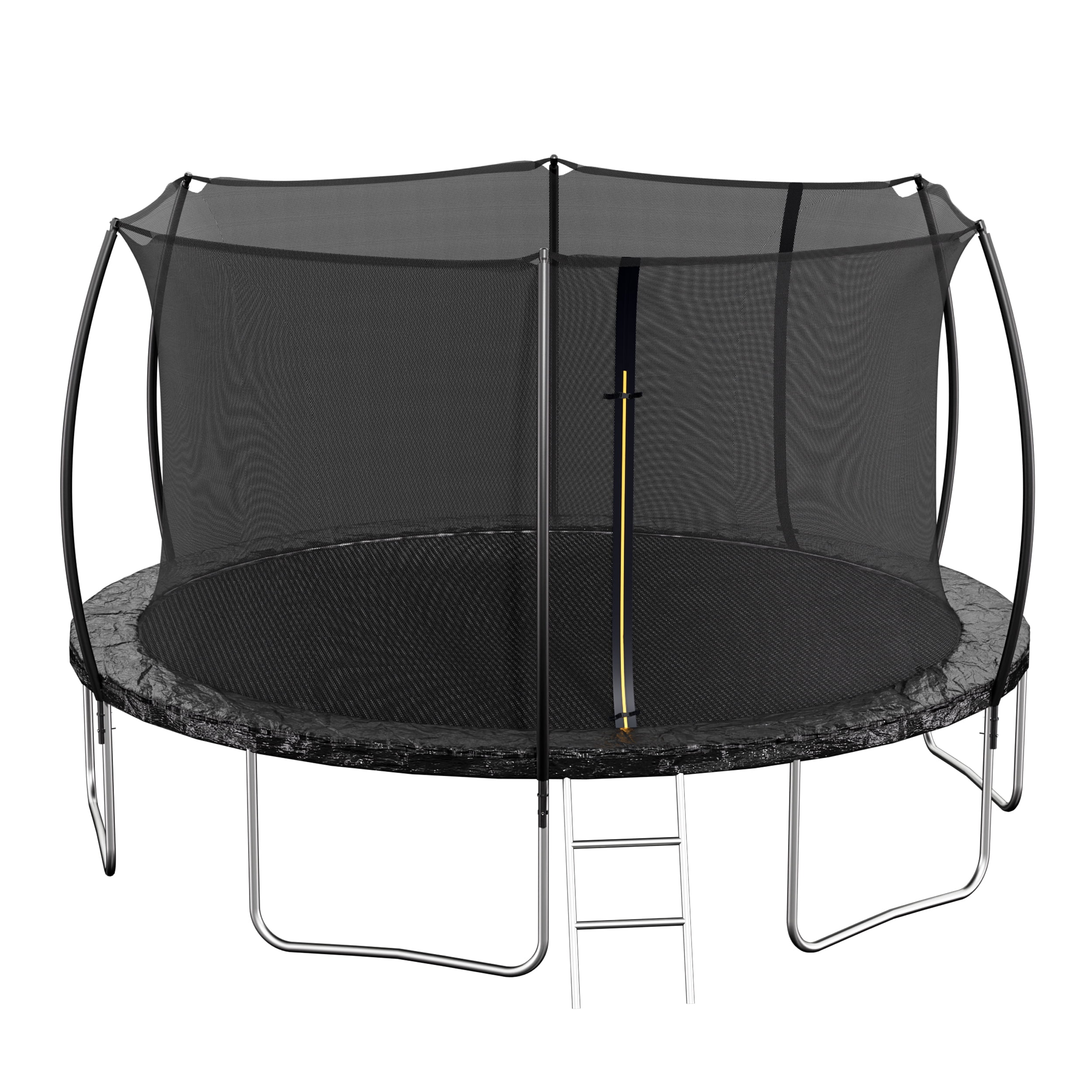 Witaxima 14FT Trampoline with Enclosure Net, Double-Sided Color Pad (Black/Blue), 72 Galvanized Springs, Curved Fence Pole & Ladder for Kids and Adults, Arc-Shaped Design