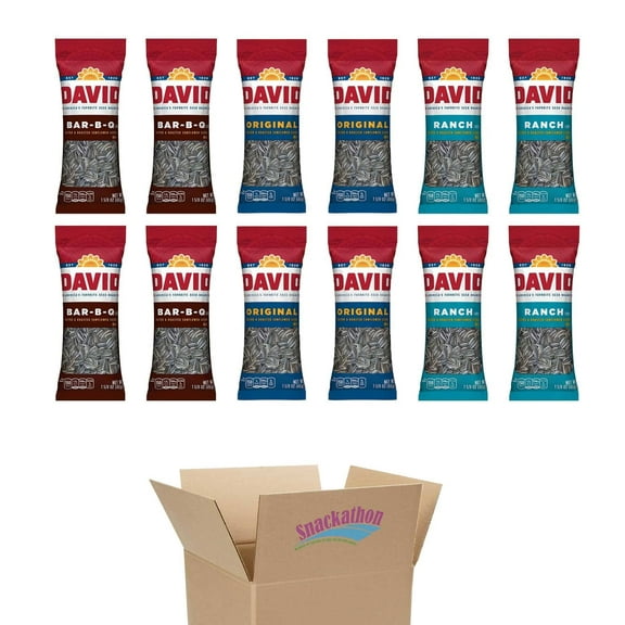 David Roasted and Salted Sunflower Seeds, Variety, (Original, BBQ, Ranch, 1.625 Ounce Each, 4 per Flavor) (Pack of 12)