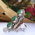 thumbnail image 3 of Emerald Green Gemstone Ring: Sterling Silver Boho Statement Jewelry, 3 of 10