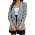 thumbnail image 2 of Lindreshi Blazers for Women Business Casual Women's Fashion Solid Color 7/4 Cuff Fold Buckle Free Suit Coat Long Sleeve Hatless Casual Coat/Jacket, 2 of 5