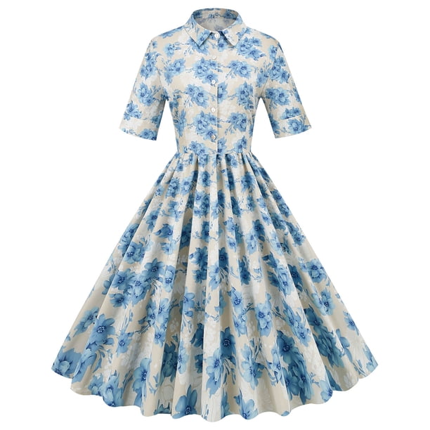 Moda mujer verano Retro Casual Pullover estampado Floral Sexy manga corta vestido largo Fridja bnh545