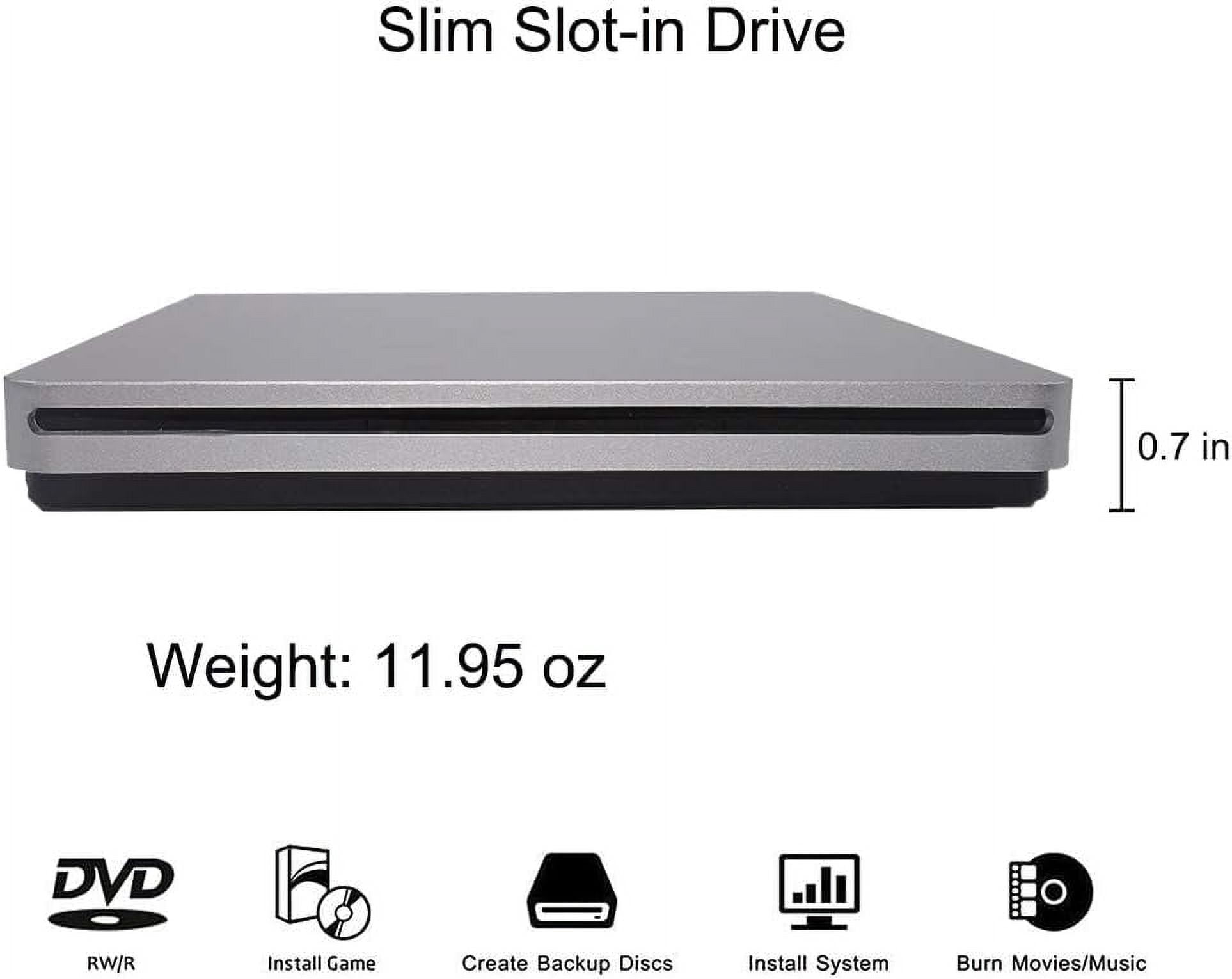 External CD DVD Drive USB C CD DVD Burner/Writer Ultra Slim Portable Slot in CD DVD Reader for MacBook Pro/Air/Mac/Laptop/Windows10 (Silver)