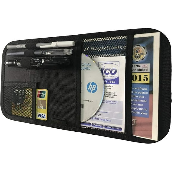 Car Sun Visor Organizer, Auto Interior Accessories Pocket Organizer, Registration and Document Holder, Personal Belonging Storage Pouch Organizer, Interior Accessories Pocket Organizer- Black