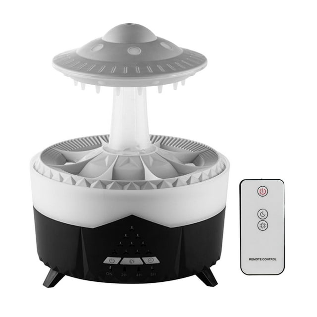 Humidificador Raining , difusor de aceites esenciales, 14,5x18,9 cm, enchufe estadounidense de 110V con luz ambiental para hacer , portátil y Negro