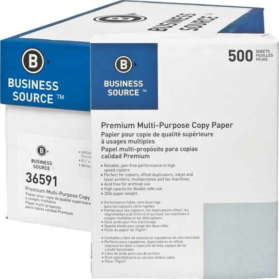 Business Source Multipurpose Copy Paper - 92 Brightness - Letter - 8 1/2" X 11" - 20 Lb Basis Weight - 5000 / Carton