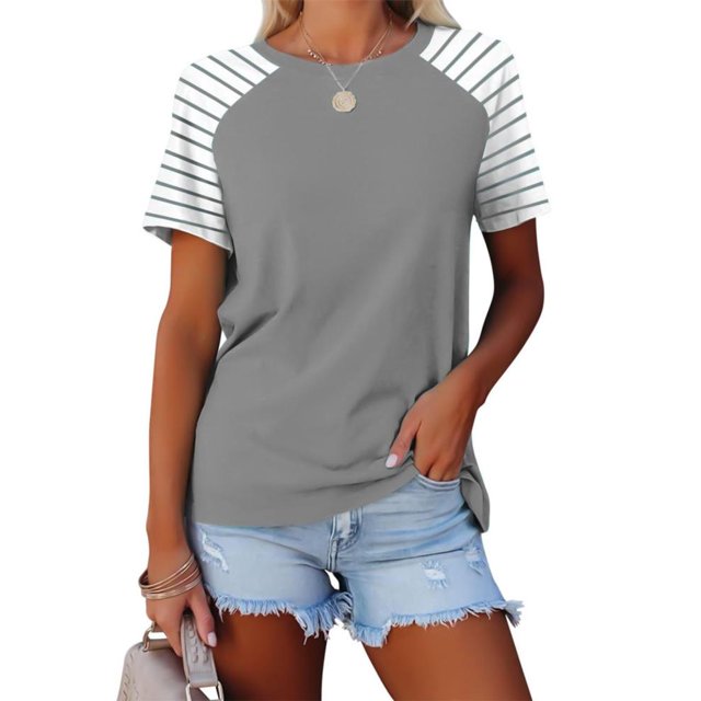 SDNall Womens Short Sleeved Shirt With Checkered Printed Button Casual T-shirt Top