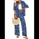 thumbnail image 3 of Conjunto de Pijama de 2 Piezas con Estampado de Verano para Mujer, Conjunto de Ropa de Dormir de Corta con Botones y Pantalones Largos. Azul Marino M, 3 of 10