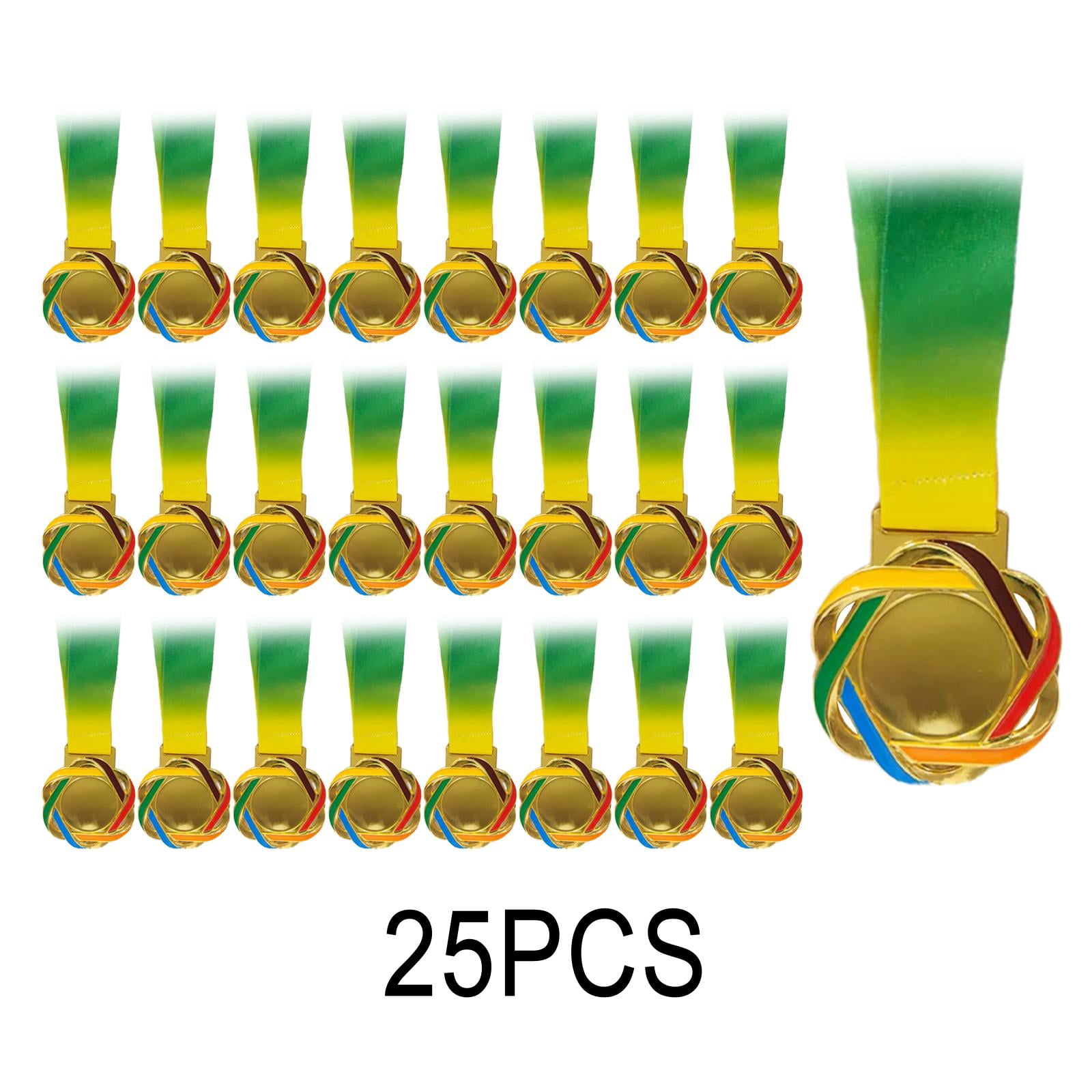 DimyFew 25Pcs Winner Medals Recognition Metal Award Medals with Neck Ribbon Game Prizes Gold Color
