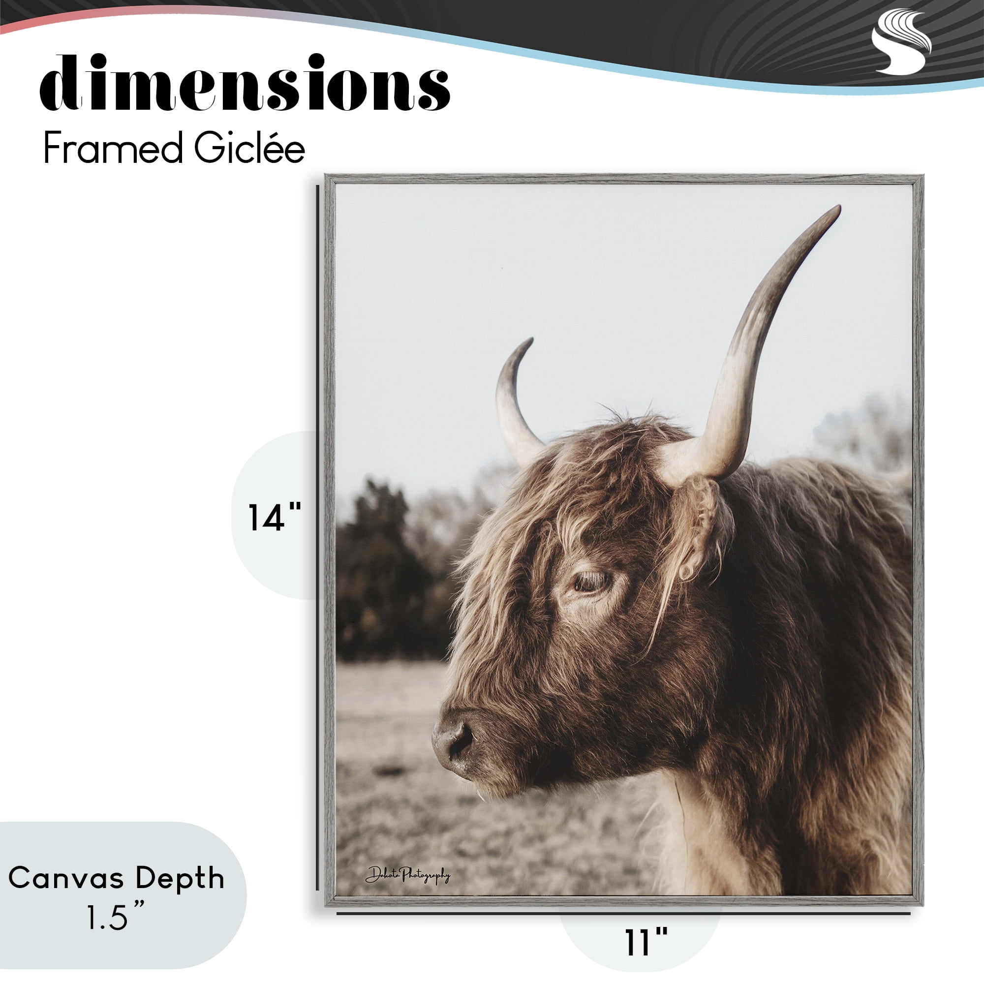 Stupell Industries Horned Cattle Peering Gray Framed Giclee Art, design by Dakota Diener