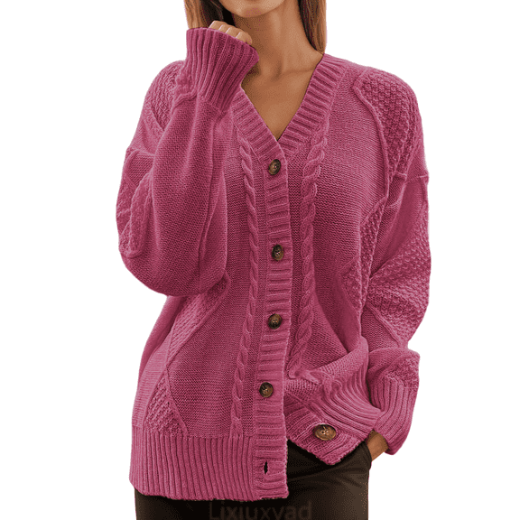 Lixiuxyad Womens Open Front Cardigan Women's Chunky Knit Cardigan Long Sleeve Button Front Sweater Open Front Coat For Fall Winter Casual Outfit,Red