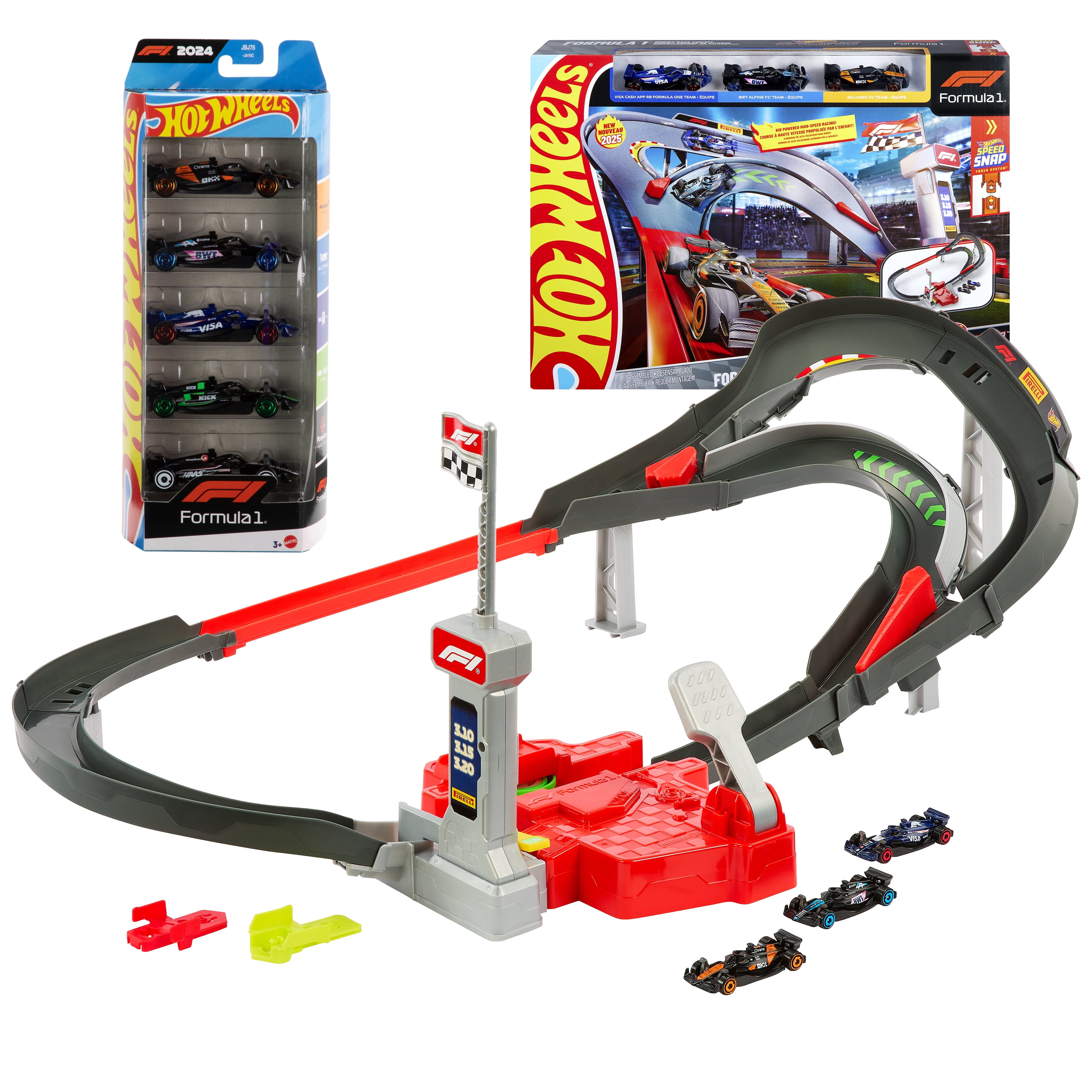 Hot Wheels Bundle -Formula 1 Sprint Race Circuit Track Set with 3 Die-Cast Toy Cars & Set of 5 Formula 1-Themed 1:64 Scale Die-Cast Toy Cars