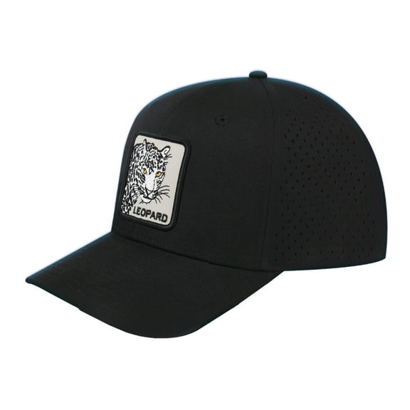 Unisex Embroidered The Leopard, 6-Panel Microfiber Laser hole Trucker Hat, Black/Black, Adjustable Fit