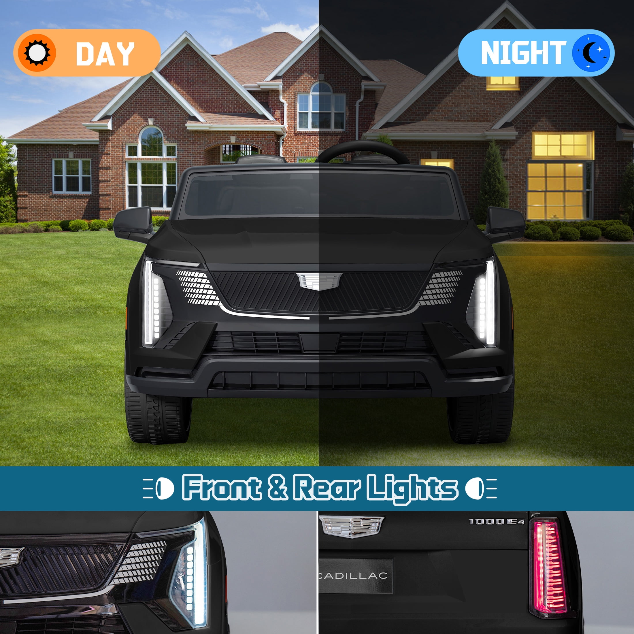 24V 2 Seater Ride on Cars, Licensed Cadillac Escalade IQ Powered Ride on Toys Truck with Remote Control, 4 Wheels Spring Suspension, LED Light, Electric Cars for Kids Ages 3-8 Gifts, Black