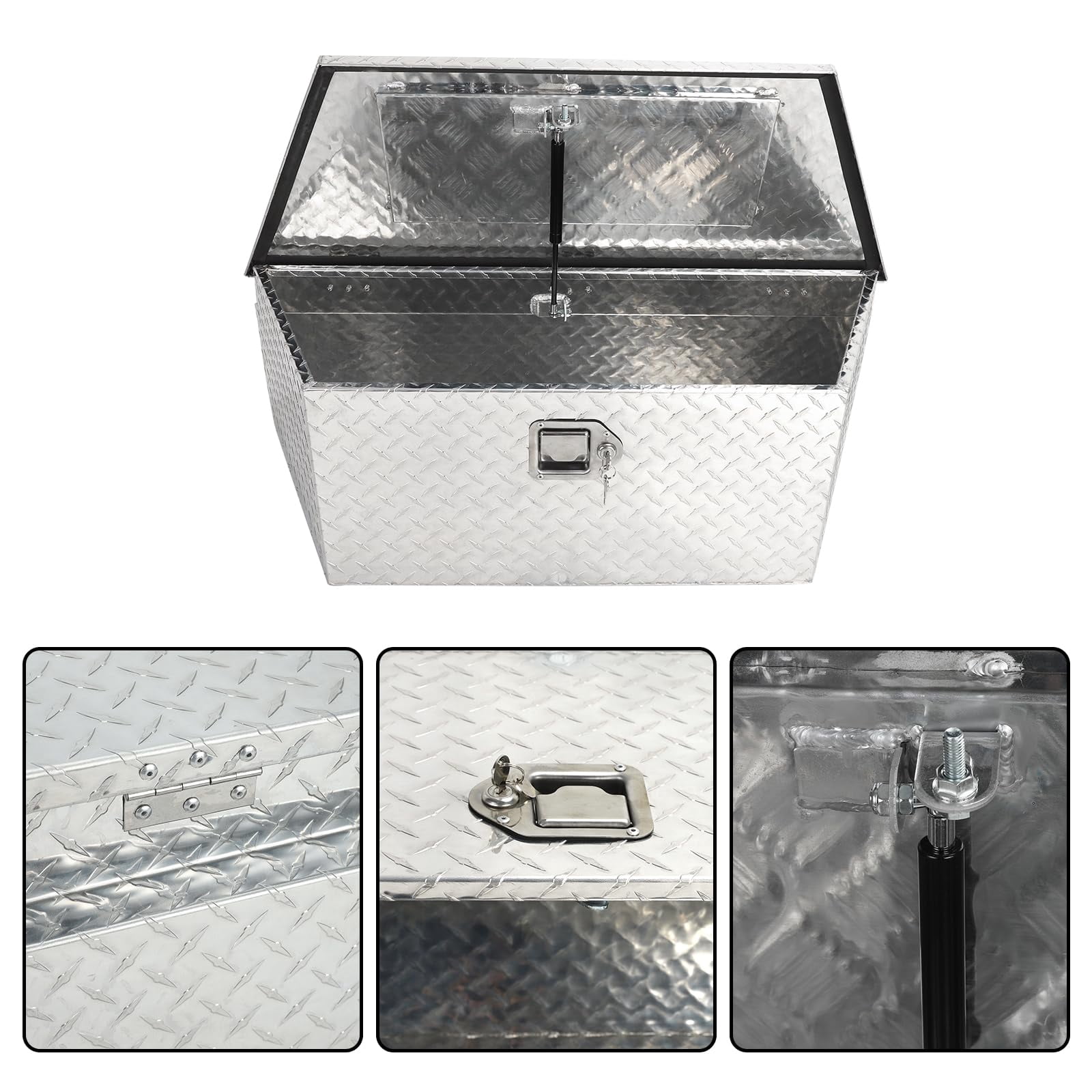 Confote Heavy Duty Aluminum Diamond Plate Trailer Tongue Box with Lock and Keys  for Secure Tool Storage on Your Trailer, Silver,39 x 16.5 x 12 Inches