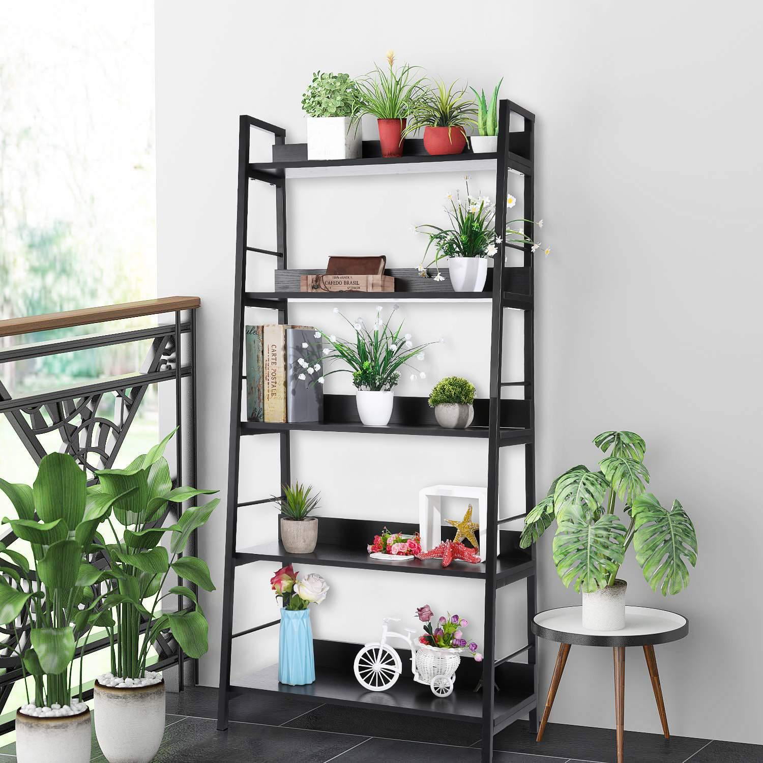 4-Tier Ladder Shelf Bookcase Leaning Home Office Bookshelf Storage Flower Shelf 