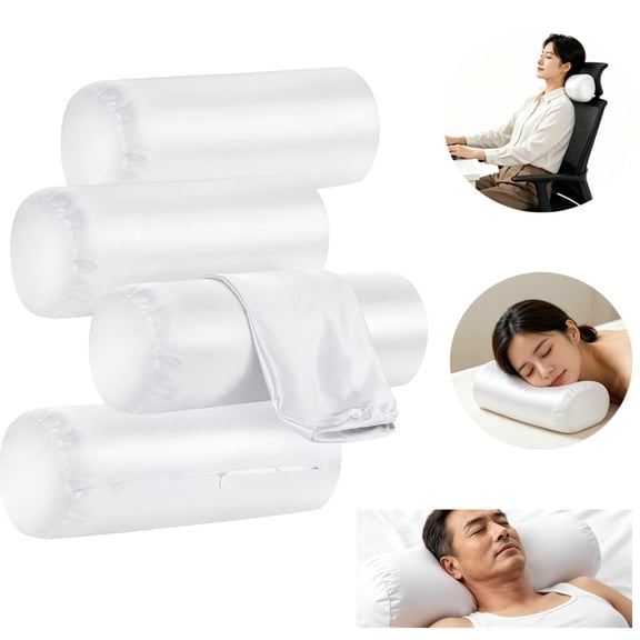 4 Pieces Cylinder Cervical Support 16 x 6 inches Neck Roll Pillowcases with Hidden Zipper White Satin Round Cylinder Bolster Pillow Case for Hair & Skin