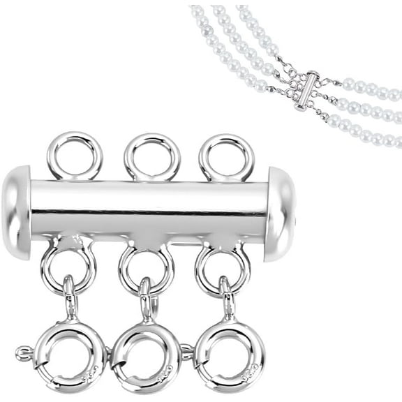 925 Sterling Silver Layered Necklace Lock Clasp 3-Strand Multi Necklace Layering Clasp Layered Separator Beads Chain for Extender Necklaces Bracelet Safety Jewelry Clasps Platinum