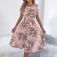 thumbnail image 2 of Lovzfmll Maxi Dress for Women, Crew Neck Short Sleeve with Batwing Sleeve & Tie Waist, Casual Pleated Dress Pink, M, 2 of 9