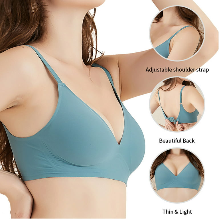 Strapless Bras For Women Push Up Low Cut Deep V Underwear Lette Crop Top  Siere Blue Wireless T-Shirt Bra S 
