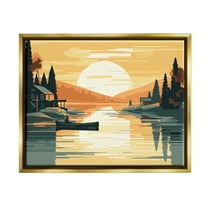 Stupell Industries Sunrise Lake Scenery Landscape Painting Gold Floater Framed Canvas Art Print Wall Art, 31 x 25