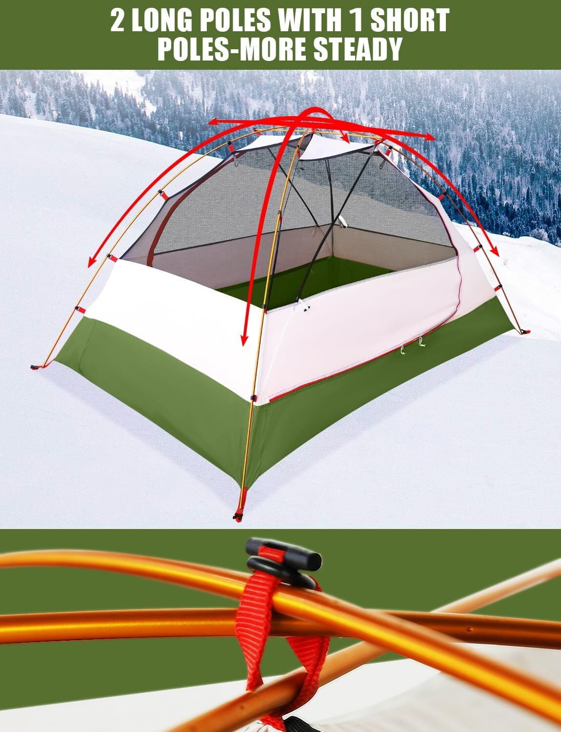 IC ICLOVER 4 Season Backpacking Tent for 2 Person Ultralight Waterproof All Weather Double Layer Camping Tents for Backpacker Outdoor Hiking Survival - Green