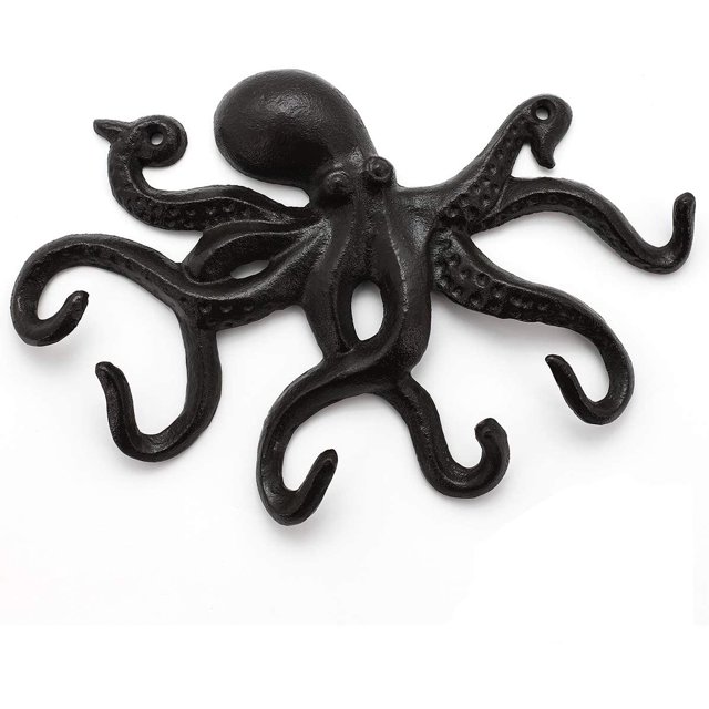 Ganchos para llaves para pared, soporte para llaves con decoración de pulpo, ganchos rústicos para toallas resistentes para baños con 6 tentáculos Fason HMHZ688