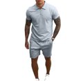thumbnail image 1 of Sudadera para hombre, pantalones cortos, traje de Color puro, cuello vuelto, cremallera, piel transpirable, amigable, conjunto de camiseta para hombre, azul claro XXL, 1 of 6