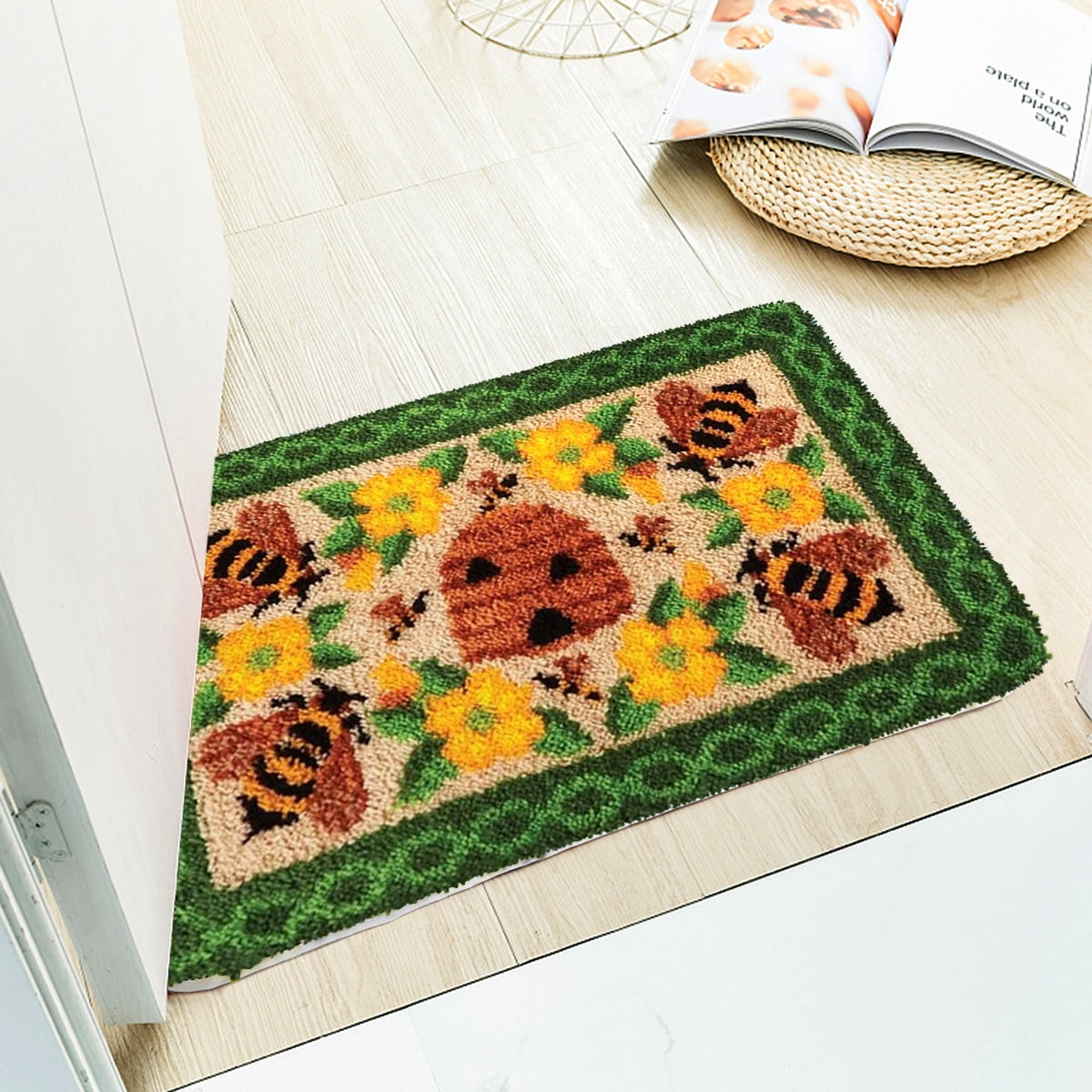 Latch hook rug kit,latch hook cushion kits,Ladybug And Bee Latch Hook Rug Kit for Adults Crocheting Carpet Rug Yarn Sofa Cushion Mat Tapestry DIY Carpet Arts Crafts 50×38cm/20*15in
