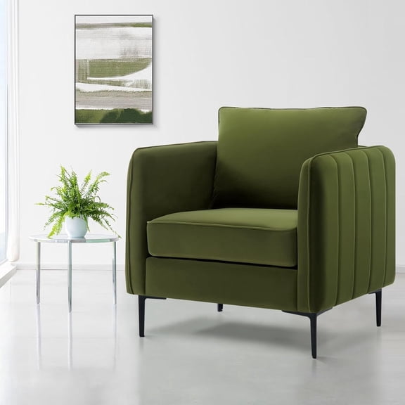 FFZ Velvet Accent Chair with Metal Legs and Pillow for Living Room, Green