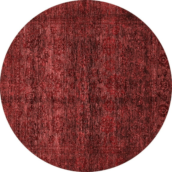 Ahgly Company Machine Washable Indoor Round Abstract Red Modern Area Rugs, 8' Round