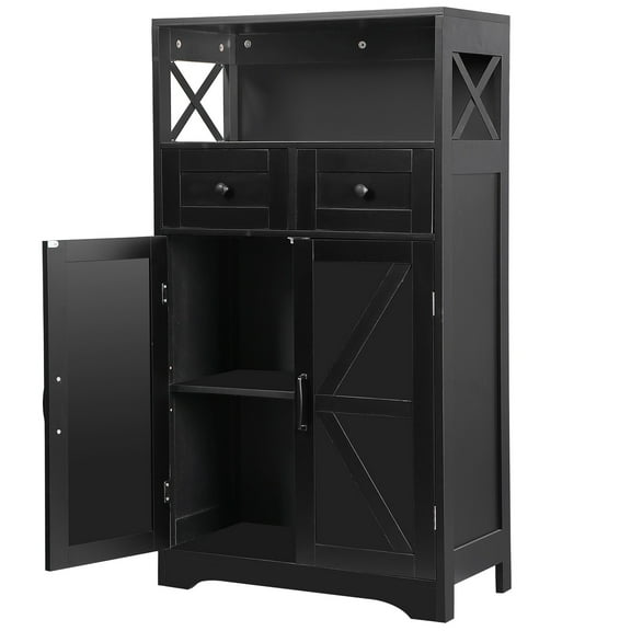 LYYHTY Black MDF Storage Cabinet, 23"L Multi-Tier Organizer with 3-Level Adjustable Shelves & 2 Drawers, Multi-Scene Storage Unit​