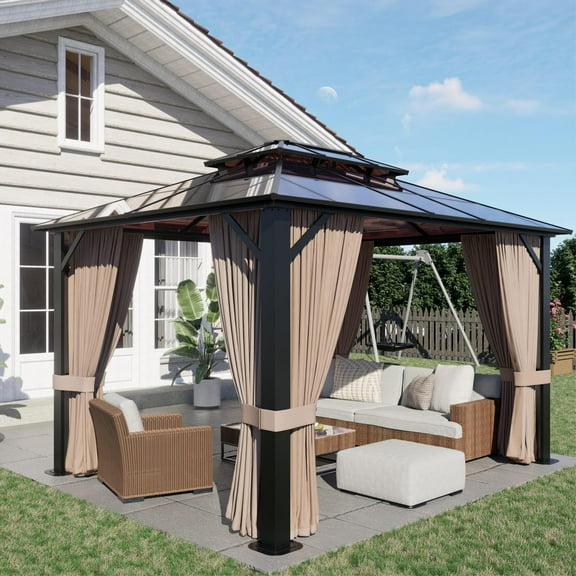 SOLUMIA 10’x12’ Hardtop Gazebo with Double Polycarbonate Roof and Aluminum Frame for Patio and Backyard