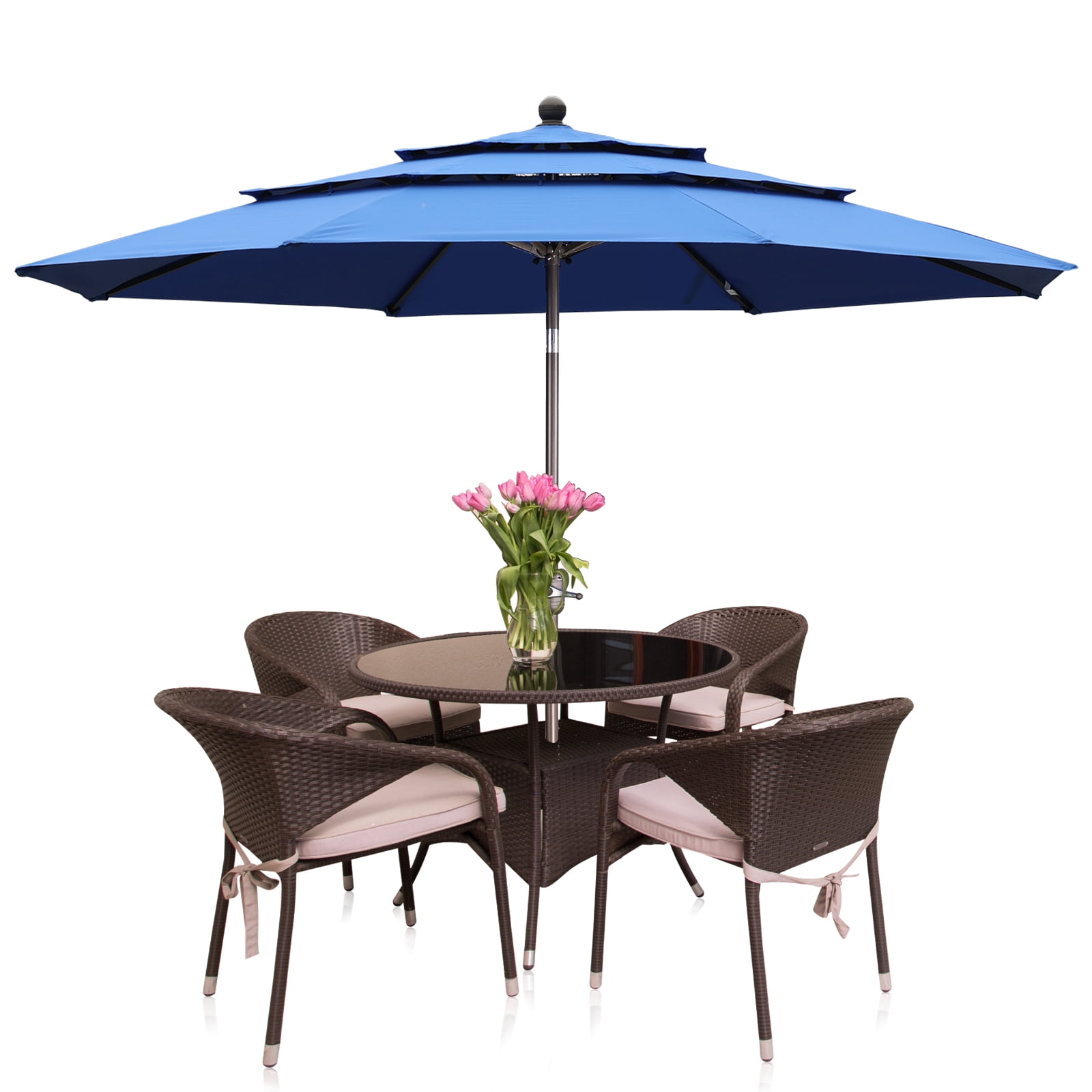Aoodor 10ft 3-Tier Patio Umbrella, Outdoor Table Market Umbrella Tilt Adjustment and Crank