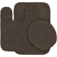 thumbnail image 2 of 3-Piece Bathroom Rug Set Shiny BROWN Soft Plush, Plain Large Rug , Contour Mat, and Toilet Lid Cover Rubber Backing, 2 of 3
