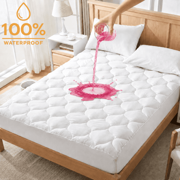 Yalamila Queen Size 100% Waterproof Mattress Pad, Quilted Fitted Design with 8–21 Inch Deep Pocket, Soft Breathable Noiseless and Washable (60 x 80 Inches, White)