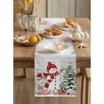 thumbnail image 3 of Christmas Snowman Table Runner, Xmas Tree Snowflake Ocean Coral Shell Grey Wood Grain Cotton Linen Kitchen Table Decoration Washable Dining Tabletop Runners for Home Party Decor 13x36 Inches, 3 of 9