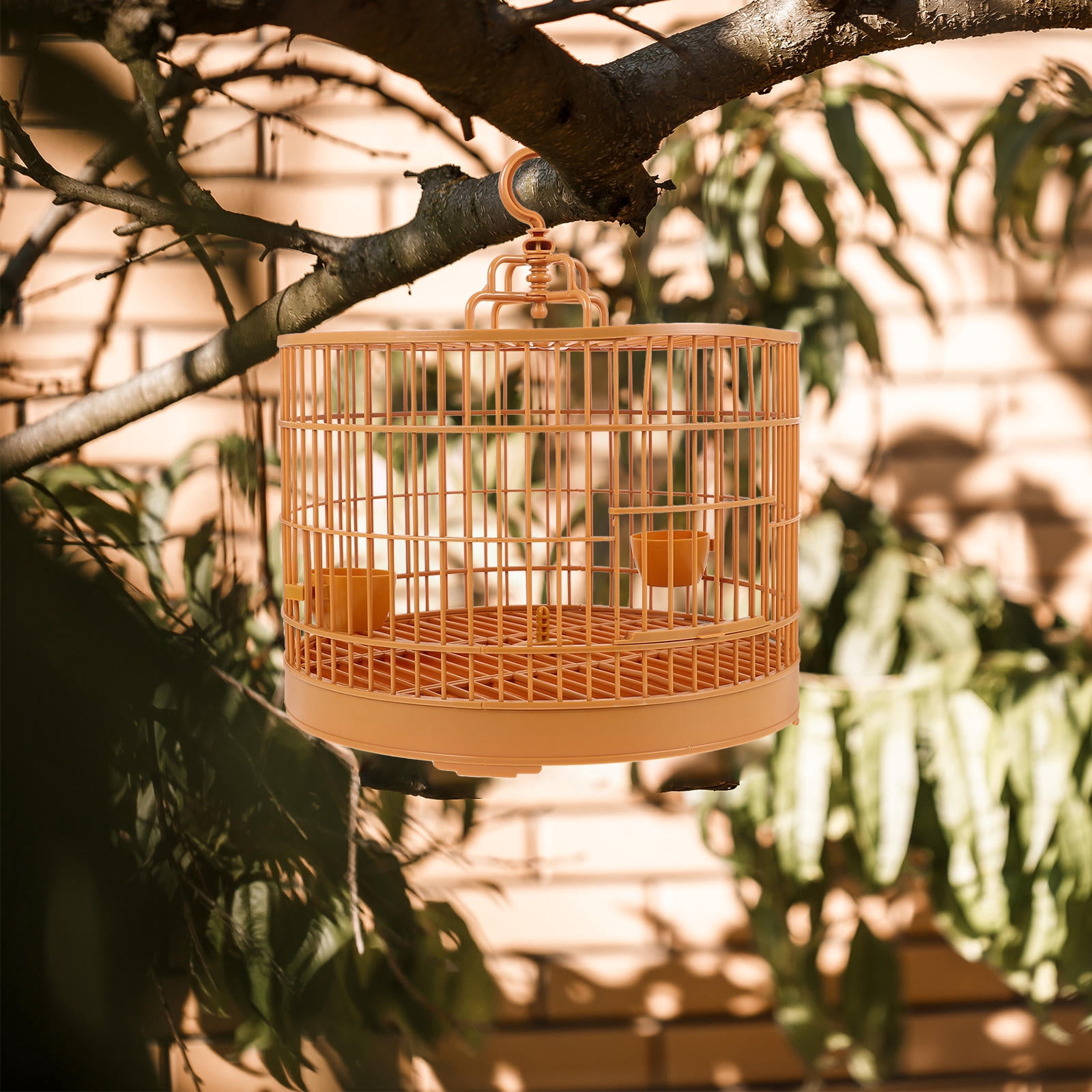Supvox Portable Small Bird Cage in Yellow - Plastic Hanging Pet Birdcage for Birds and Small Animals, 1 Set