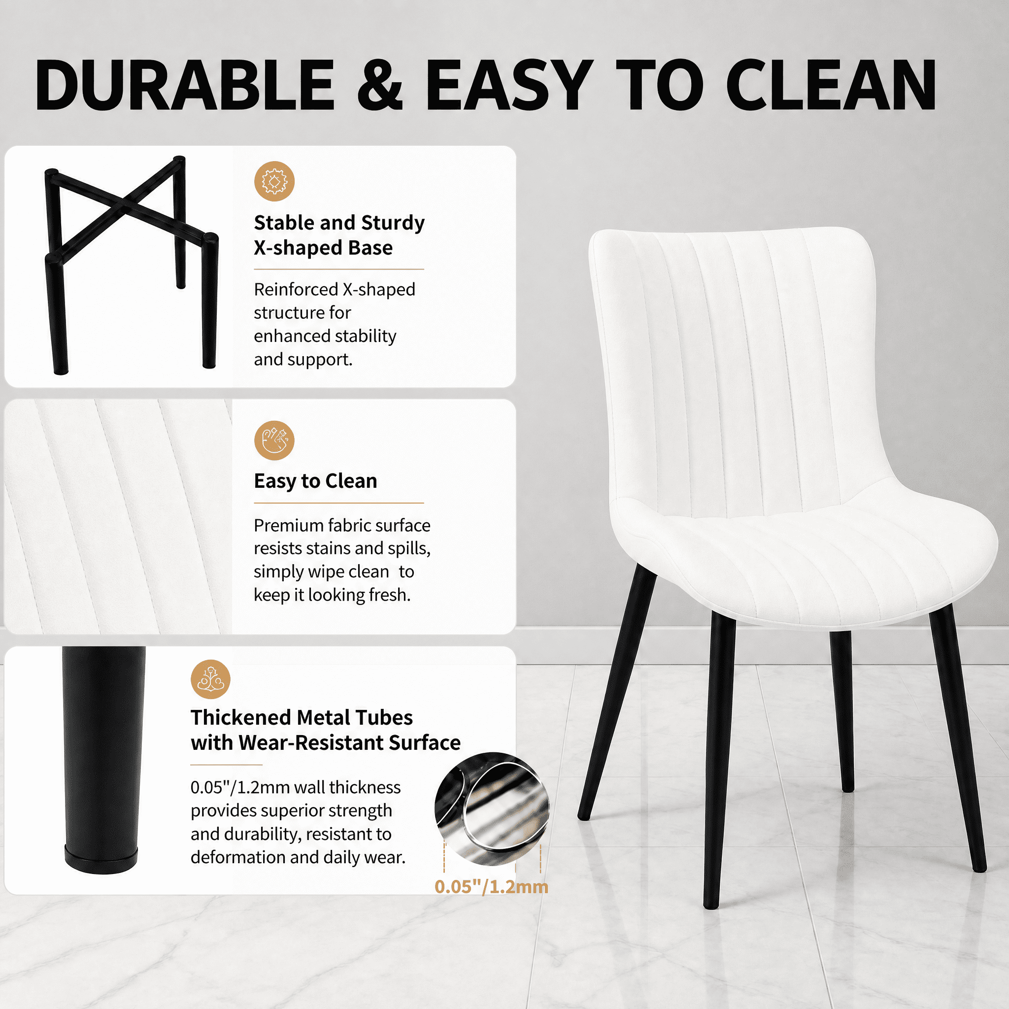 Euroco Modern Dining Chairs Set of 2, Accent Chairs with Curved Back and Iron Frame, Kitchen Side Chairs for Bedroom, Living Room,Dining Room,Cream White