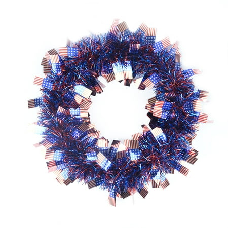 

USA Memorial Labor Day Patriotic Flag Garland Independence Day 4th of July 12inch Round Wreath Handcrafted Plastic Hanging Decoration for Home Wall Door