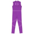 thumbnail image 5 of iiniim Kids Girls Shiny Full Body Unitard Rhinestone One Piece Leotard Sleeveless Gymnastics Dancewear Purple 12, 5 of 7