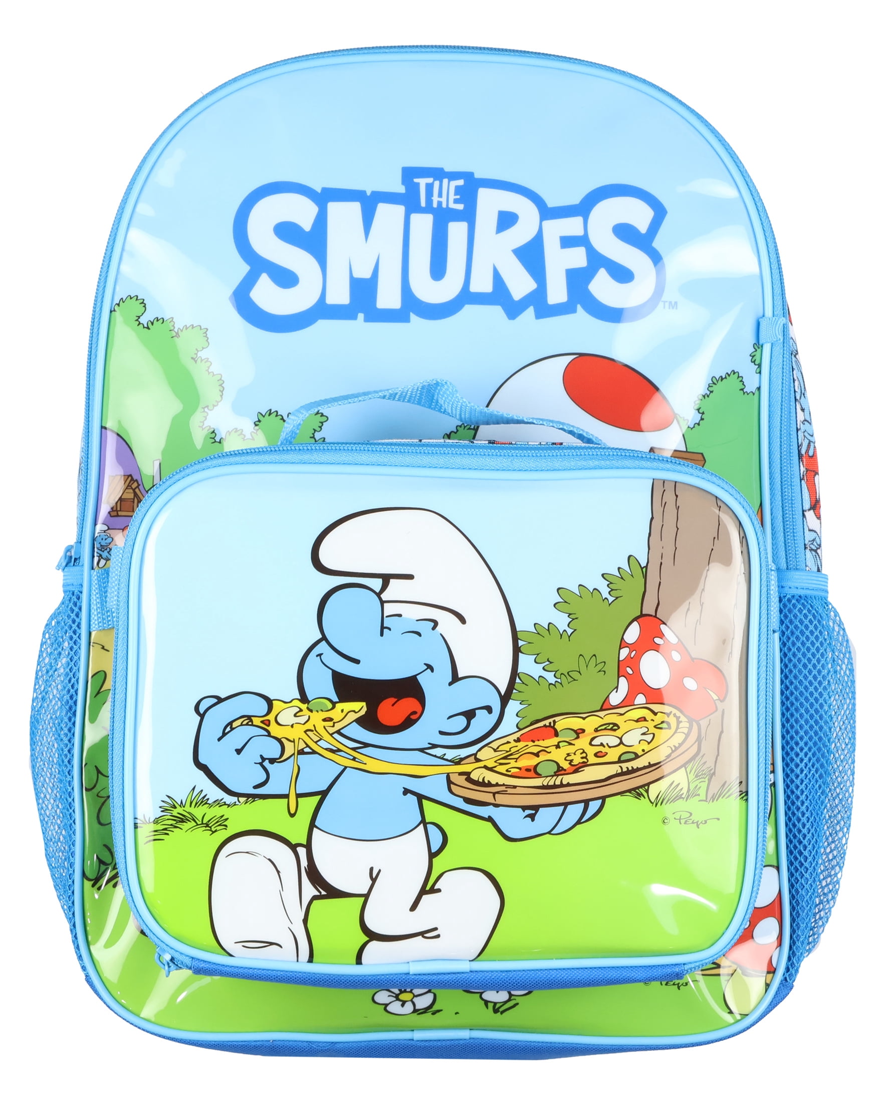 The Smurfs Backpack 5-Piece Mega Set Travel Daypack Bag with Lunch Box Pencil Case Water Bottle and Stickers 16"