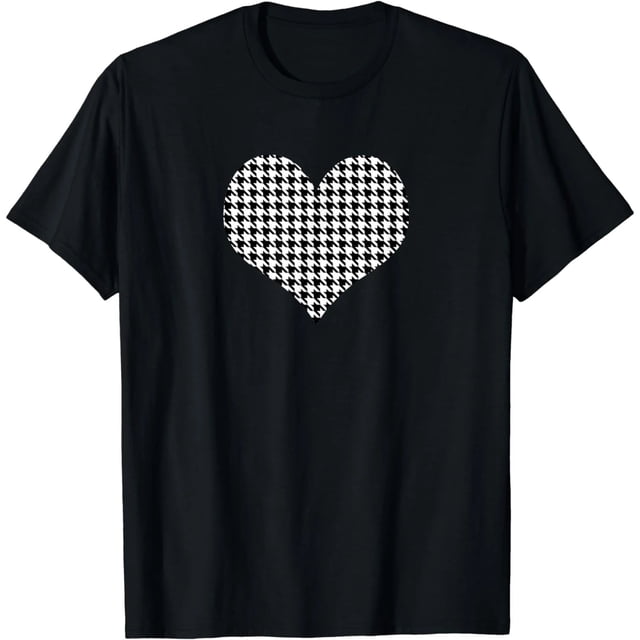 Playera de Mujer con Corazón en Estampado Pata de Gallo Blanco y Negro