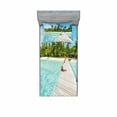 thumbnail image 2 of Ambesonne Tropical Fitted Sheet & Pillow Sham Set, Maldives Island Beach, Queen, Fern Green Turquoise, 2 of 3