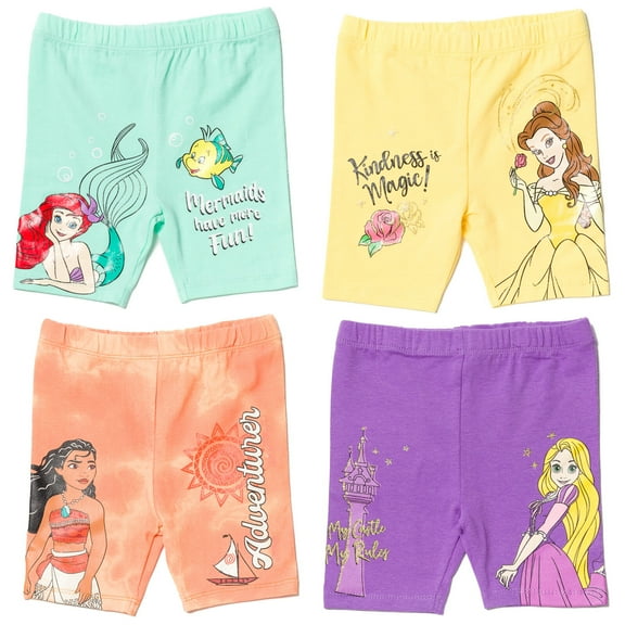 Disney Princess Moana Rapunzel Belle Toddler Girls 4 Pack Bike Shorts Toddler to Big Kid