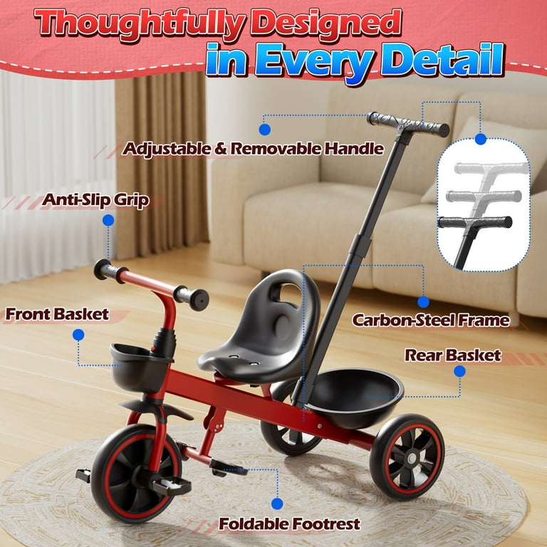 JoyStone 2-in-1 Toddler Tricycle for Ages 1-4 Years, Kids Trike