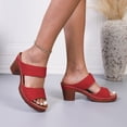 thumbnail image 4 of absuyy Womens Block Heel Slide Sandals Faux Faux Leather Two Wide Strap Open Toe Cushioned Comfortable Red Chunky Heel Slip On Casual Dress Sandals,Size 7, 4 of 9