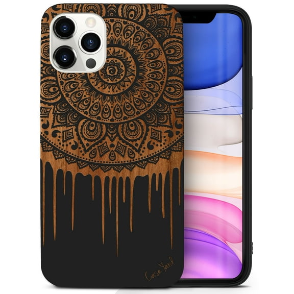 Case Yard Wooden Case for iPhone-11-Pro-Max Soft TPU Silicone cover Slim Fit Shockproof Wood Protective Phone Cover for Girls Boys Men and Women Supports Wireless Charging Dripping Mandala Design